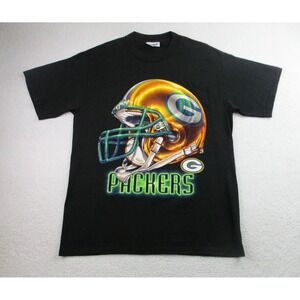 VTG Green Bay Packers T Shirt Mens Large Black Short Sleeve Helmet NFL Football